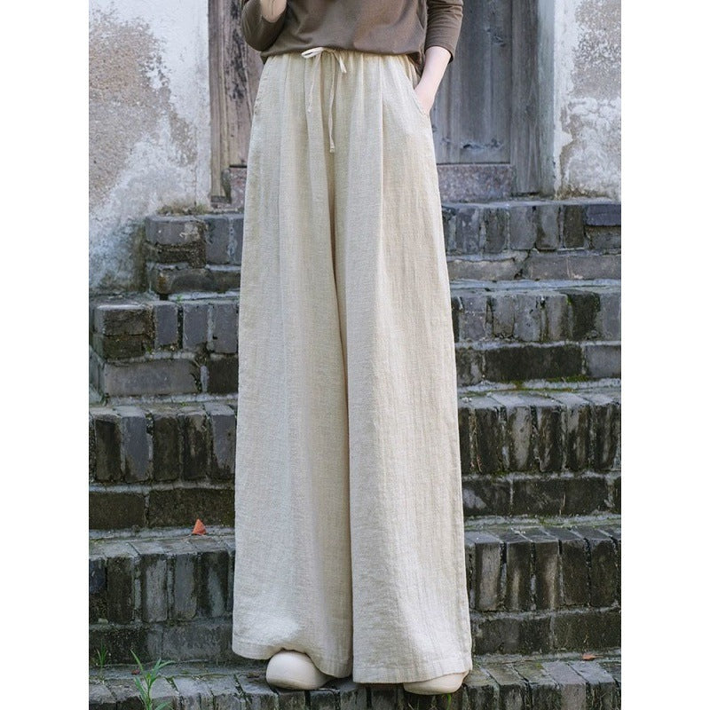 Women's Solid Color Casual Loose Cotton And Linen Wide-leg Trousers