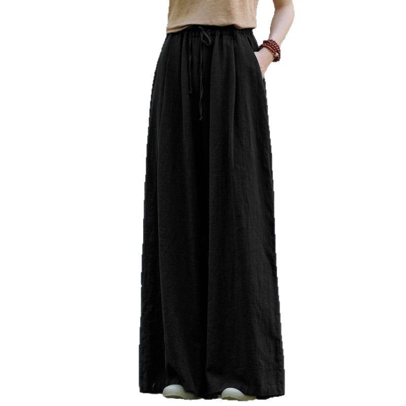 Women's Solid Color Casual Loose Cotton And Linen Wide-leg Trousers