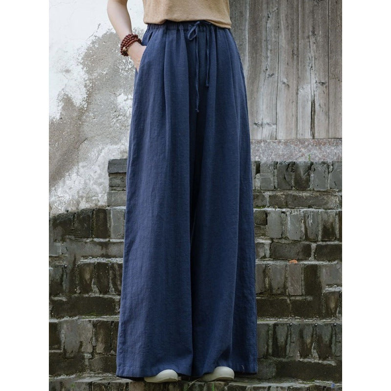 Women's Solid Color Casual Loose Cotton And Linen Wide-leg Trousers