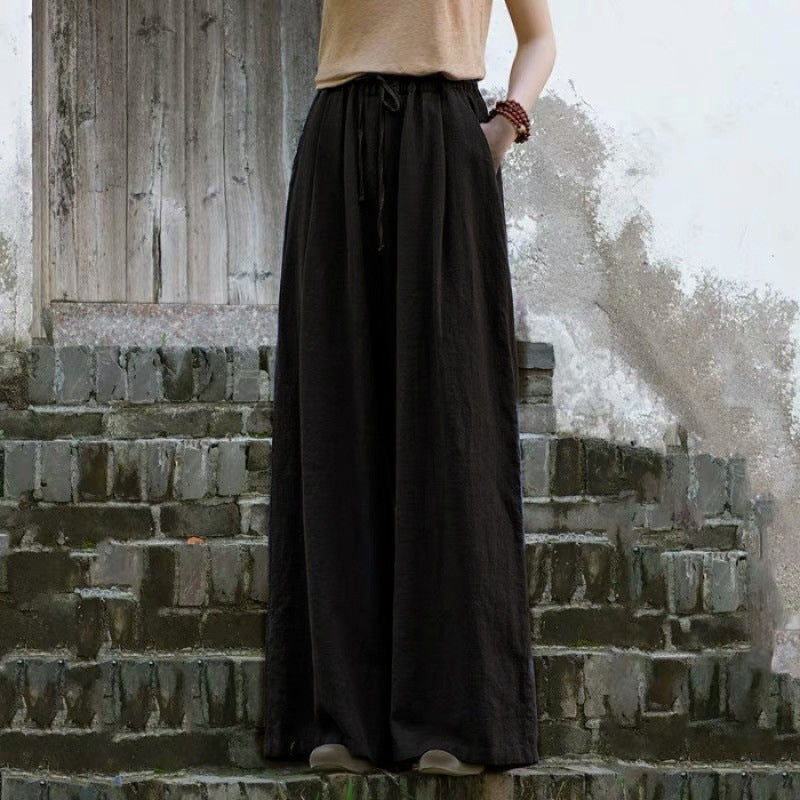 Women's Solid Color Casual Loose Cotton And Linen Wide-leg Trousers
