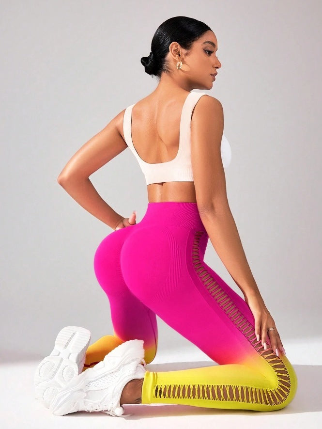 Drop Dyed Tight Seamless High Elastic Hip Raise Yoga Pants