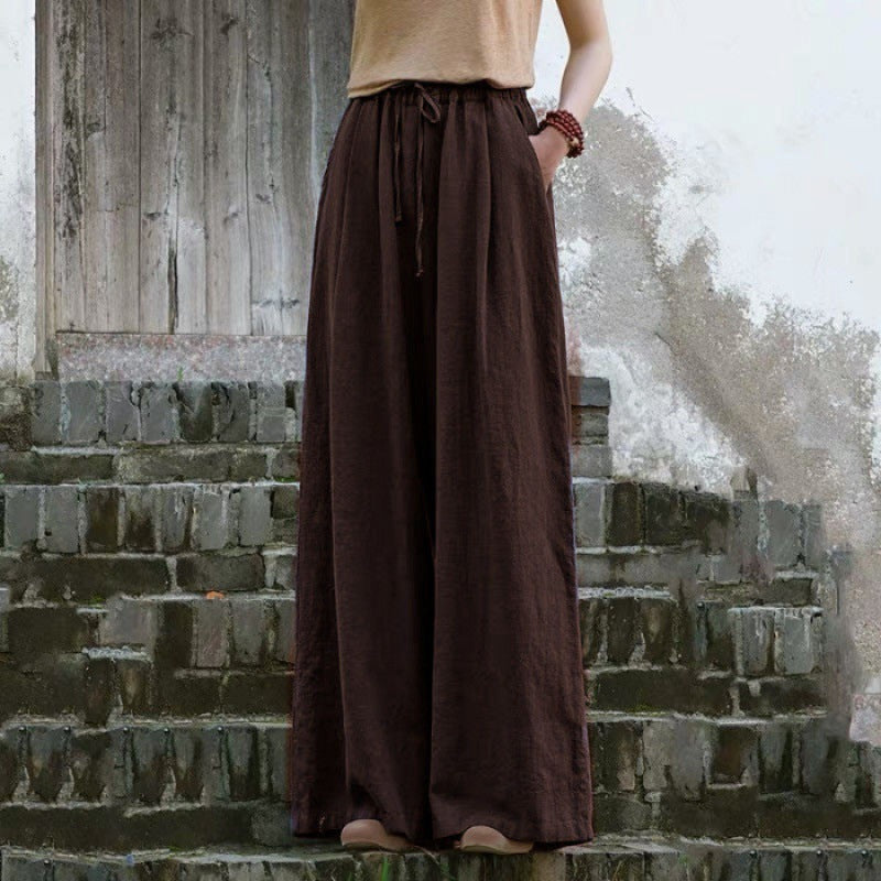 Women's Solid Color Casual Loose Cotton And Linen Wide-leg Trousers