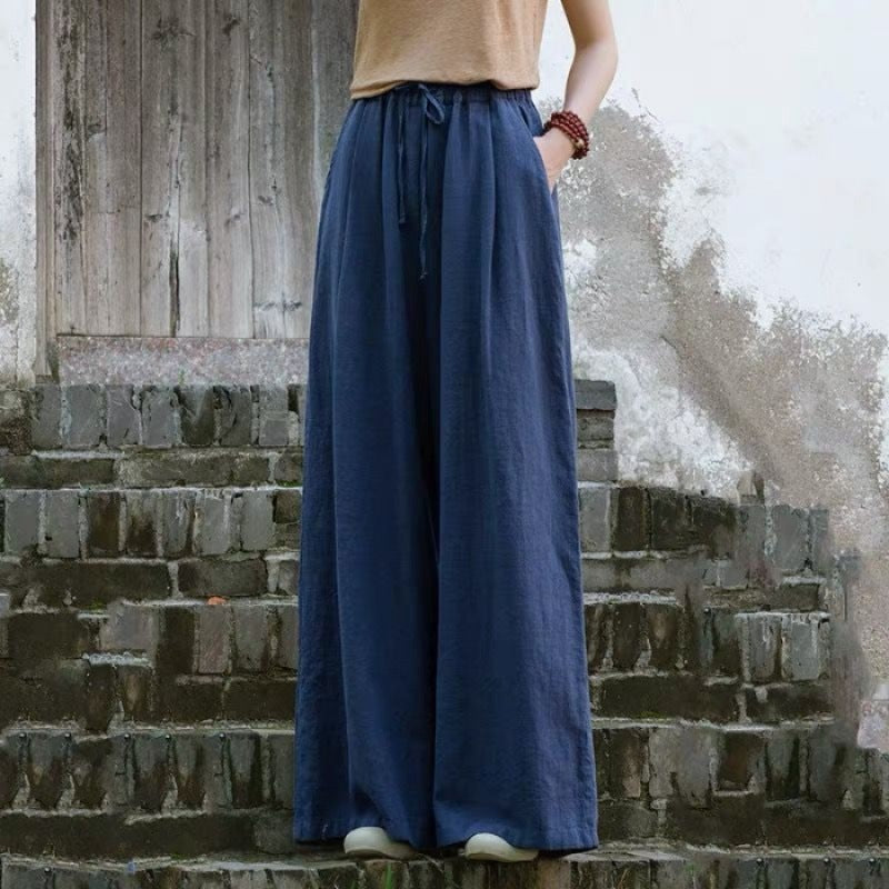 Women's Solid Color Casual Loose Cotton And Linen Wide-leg Trousers